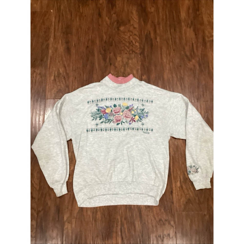Vintage Morning Sun  Grandma Floral Sweatshirt Adult Medium Cottagecore Vtg